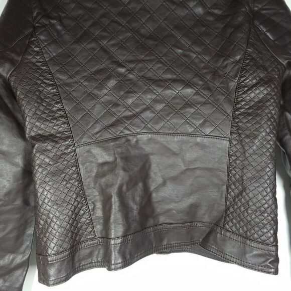 Cavalini Ci Sono Women's Sz M Brown Faux Leather Quilted Front Zip Biker Jacket - Picture 9 of 11